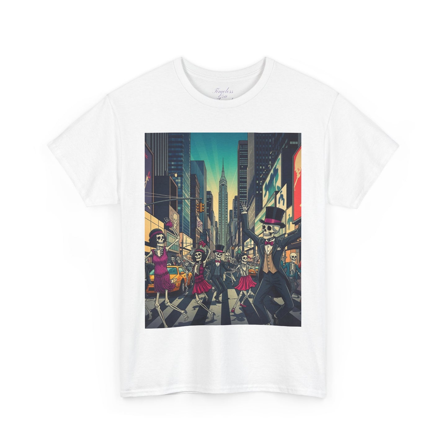 Skeletons Tee - Dancing Skeletons in Times Square Unisex Heavy Cotton T-Shirt