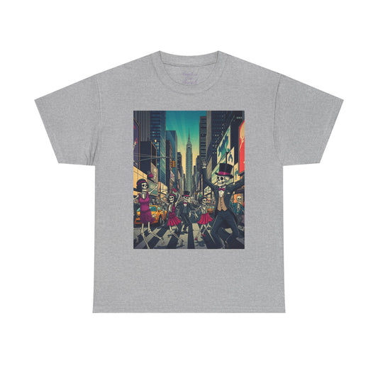 Skeletons Tee - Dancing Skeletons in Times Square Unisex Heavy Cotton T-Shirt