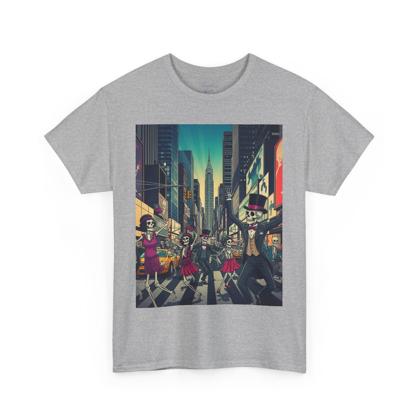 Skeletons Tee - Dancing Skeletons in Times Square Unisex Heavy Cotton T-Shirt