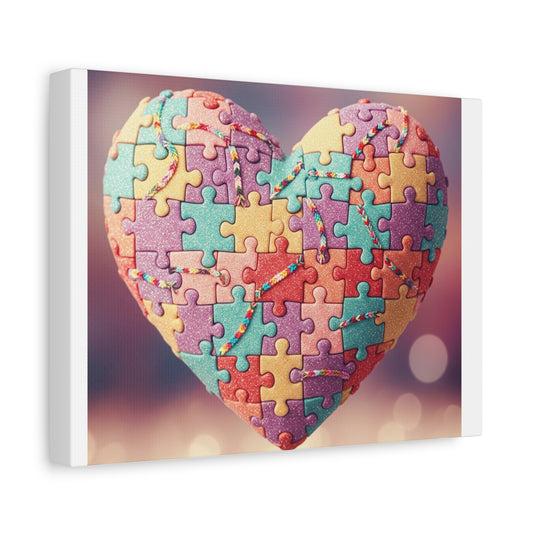 Colorful Puzzle Heart Canvas Wall Art