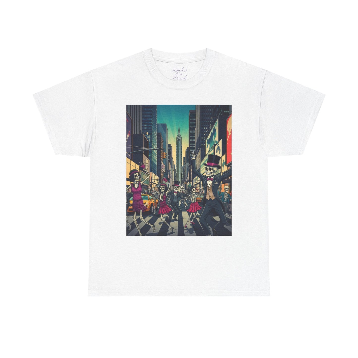 Skeletons Tee - Dancing Skeletons in Times Square Unisex Heavy Cotton T-Shirt