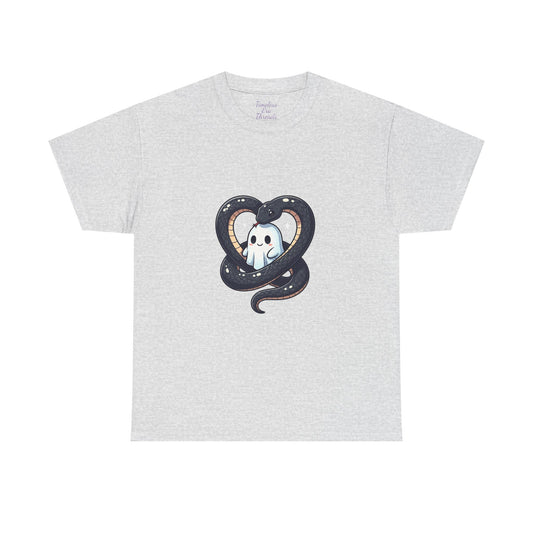 Cute Ghost in Snake heart Unisex Heavy Cotton Tee | Spooky Graphic Tee, Halloween Shirt,  Unique Design