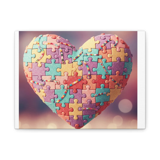 Colorful Puzzle Heart Canvas Wall Art
