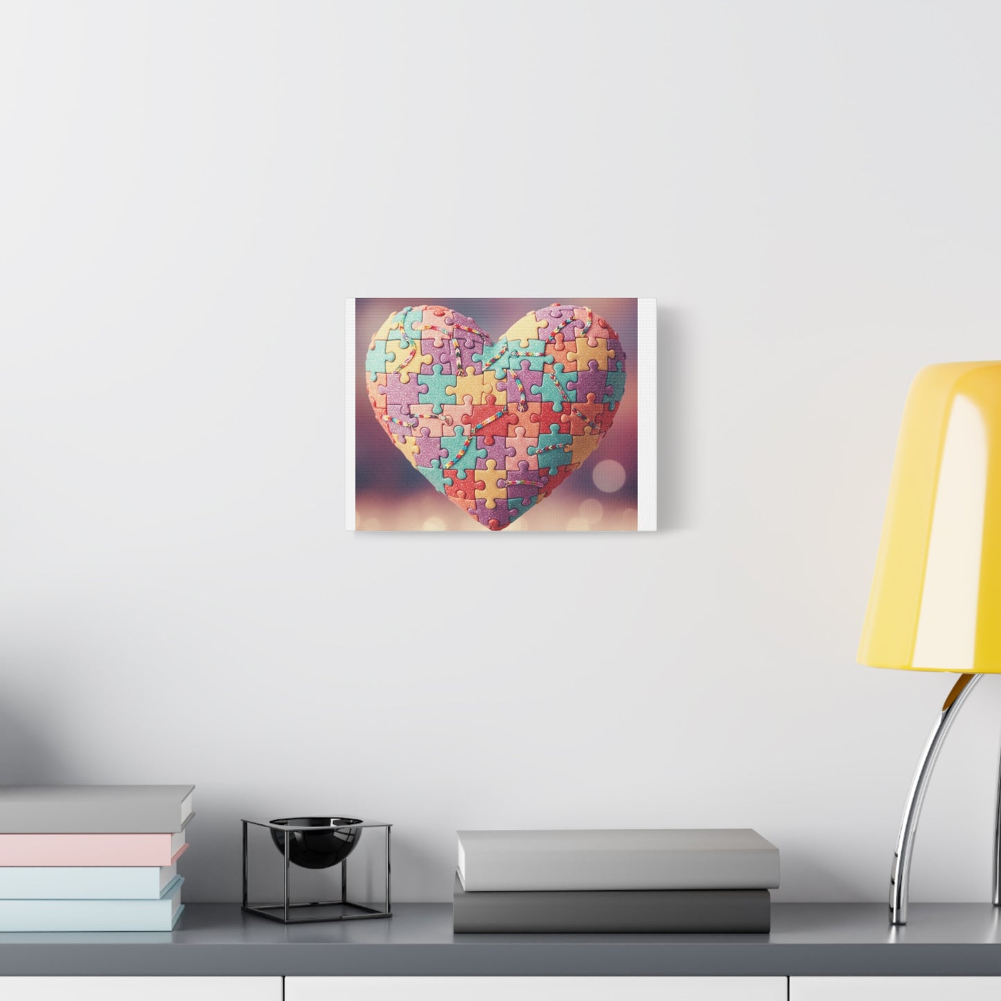 Colorful Puzzle Heart Canvas Wall Art