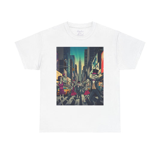 Skeletons Tee - Dancing Skeletons in Times Square Unisex Heavy Cotton T-Shirt