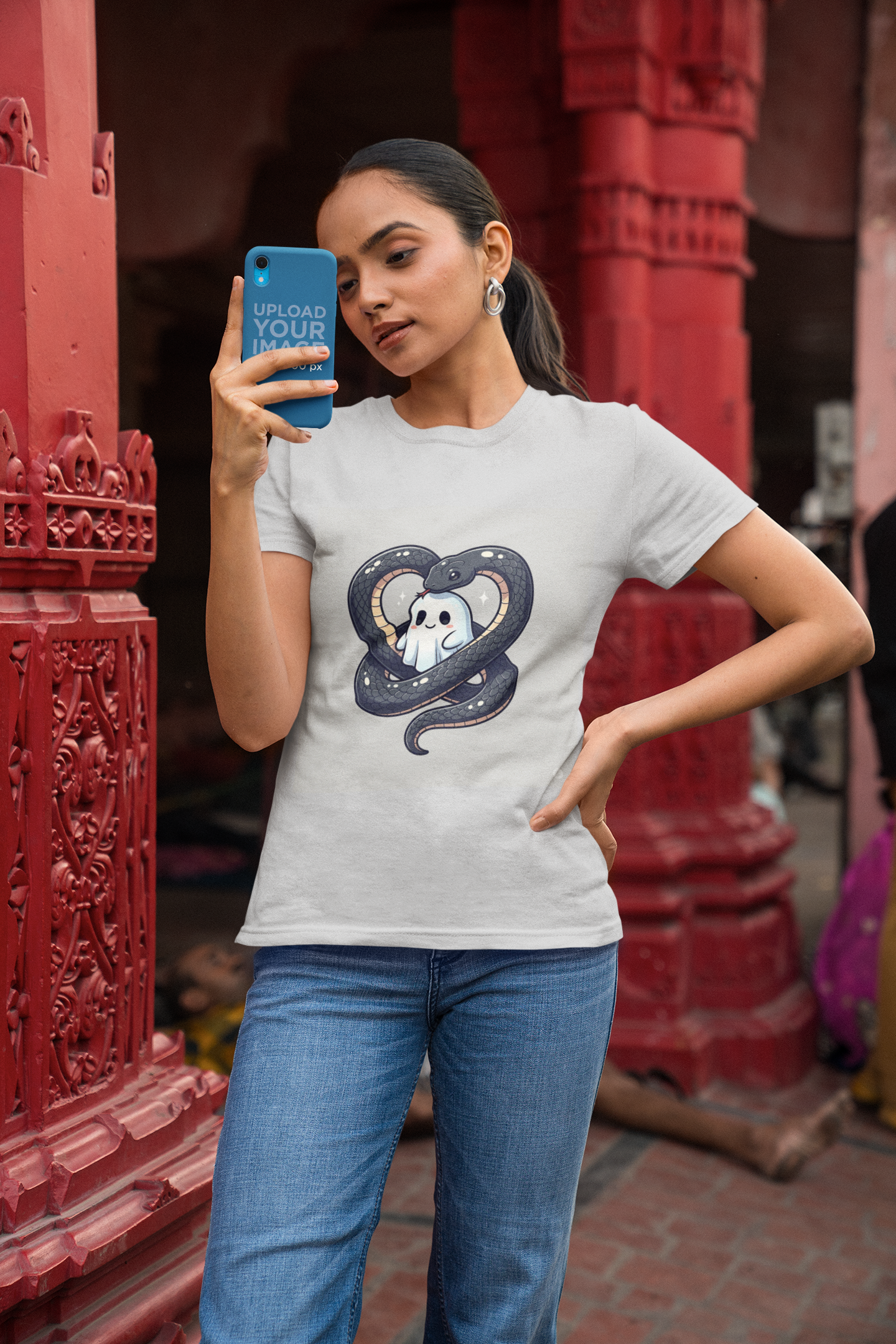 Cute Ghost in Snake heart Unisex Heavy Cotton Tee | Spooky Graphic Tee, Halloween Shirt,  Unique Design